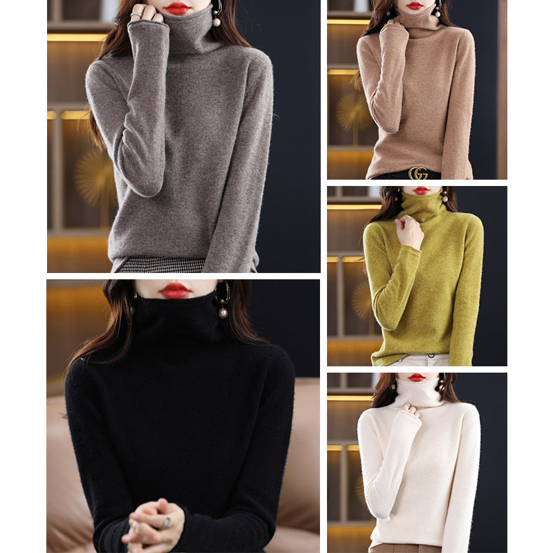 Women's cream loose-fit wool-blend knit sweater with stacked collar, Arctic Grace layering essential