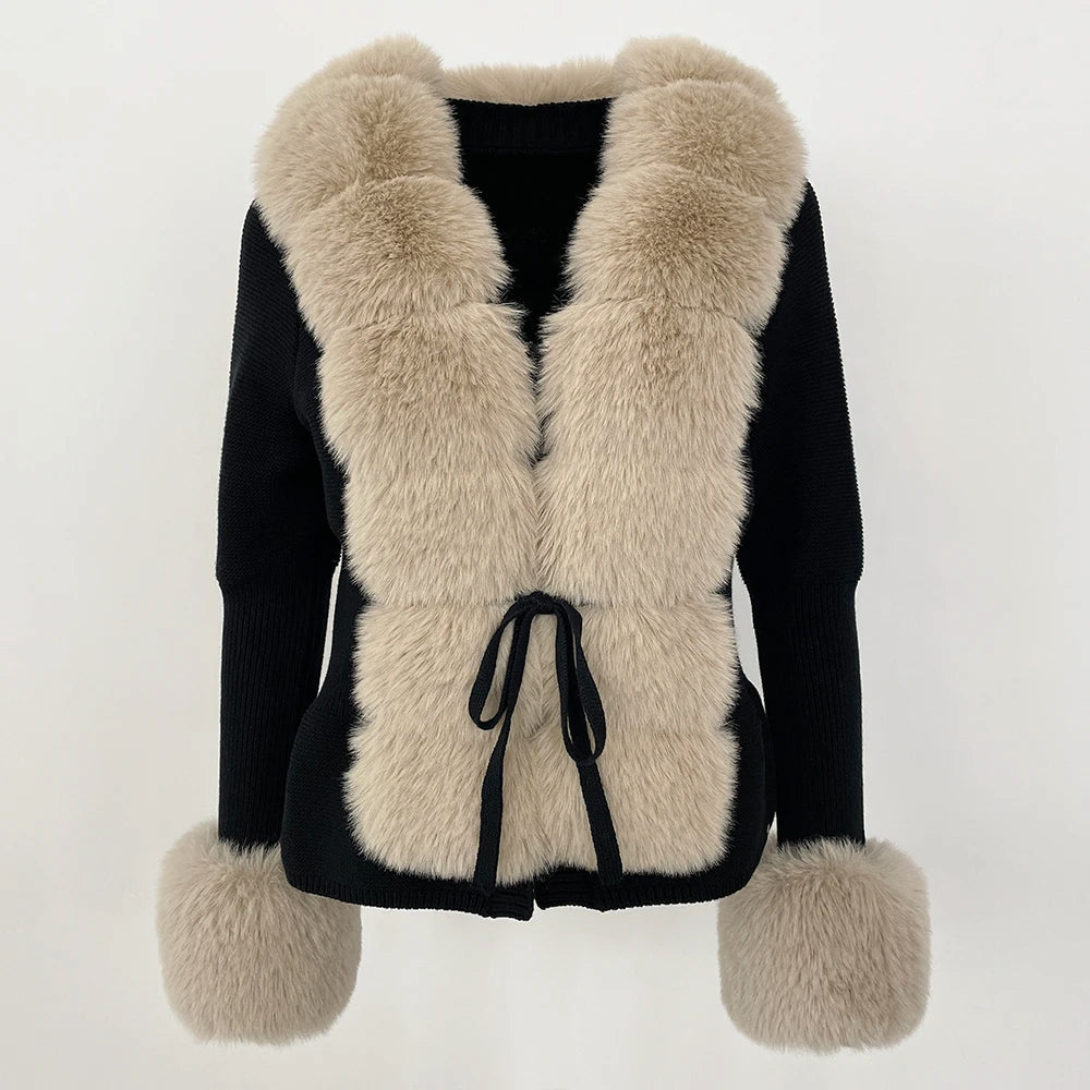 Women's white plush faux fur cardigan bold structured silhouette cozy cold-weather layering piece