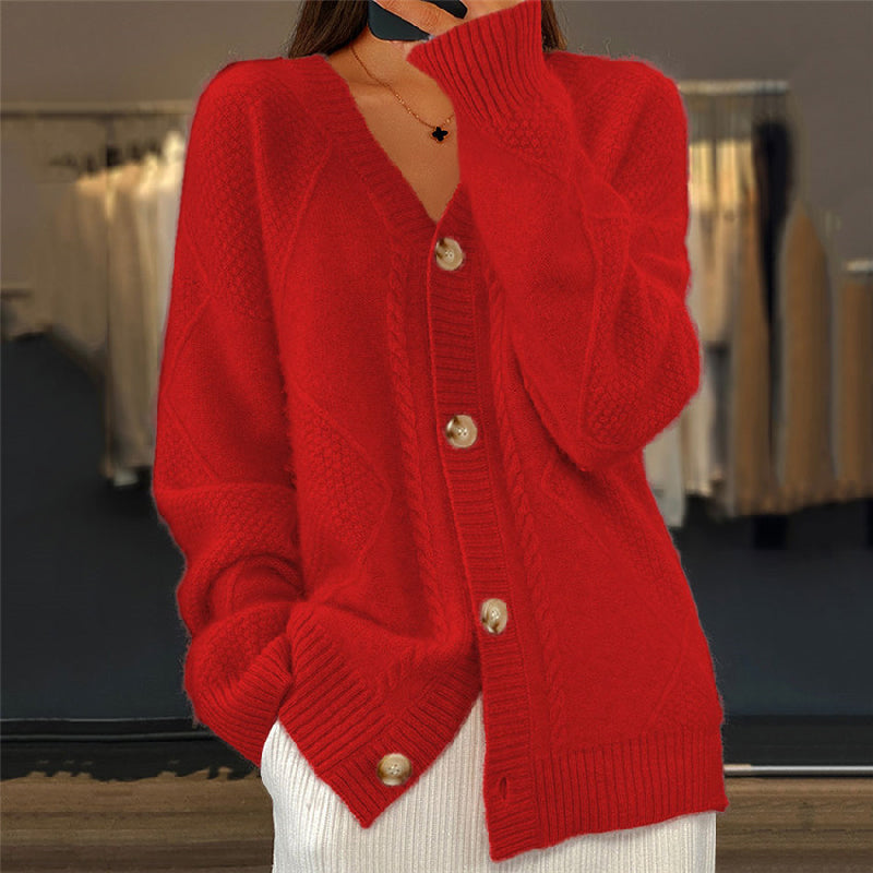 Riley women's warm knit cardigan classic button closure cozy everyday layering soft texture