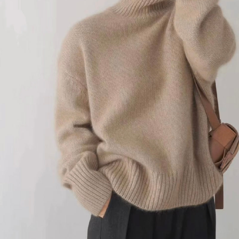 Women's soft knit turtleneck pullover relaxed oversized fit minimalist cozy acrylic blend sweater