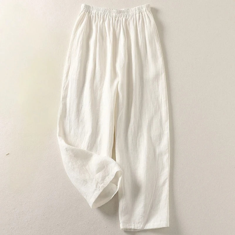 Women's relaxed tapered linen pants lightweight breathable elastic waist casual everyday comfort