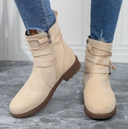 Women's soft brushed ankle boots neutral tone slip-on style with durable rubber sole for all-day comfort
