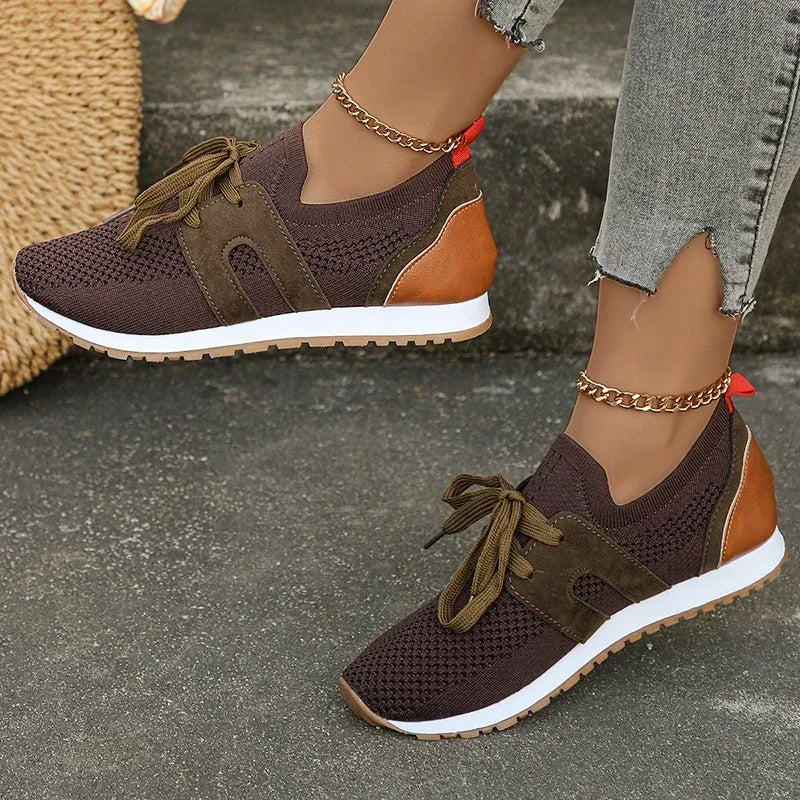 Women's lightweight soft knit sneakers lace-up casual shoes breathable fabric everyday comfort fit