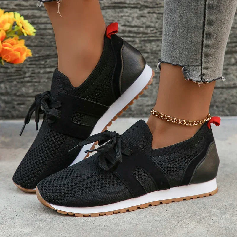 Women's lightweight soft knit sneakers lace-up casual shoes breathable fabric everyday comfort wear
