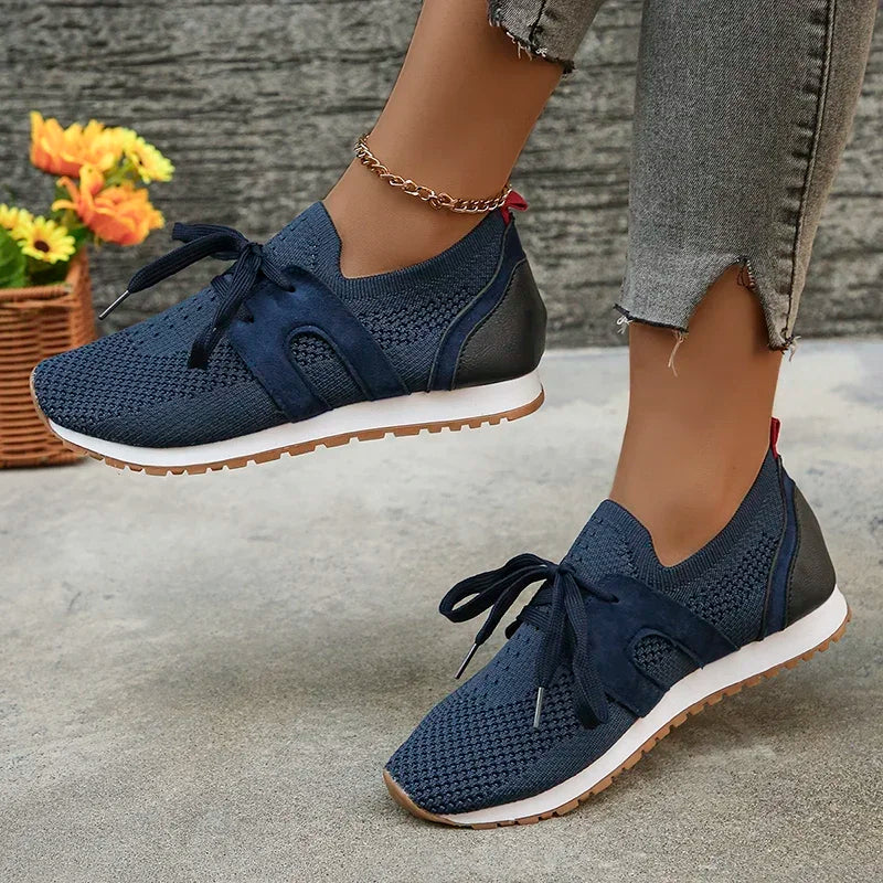 Women's lightweight soft knit sneakers lace-up casual style breathable fabric for all-day comfort