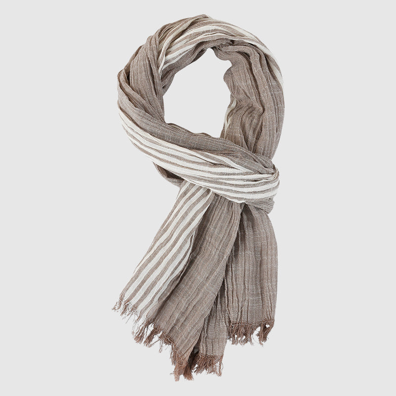 Lucas striped knit scarf soft lightweight woven blend with fringe detail, classic stripe pattern