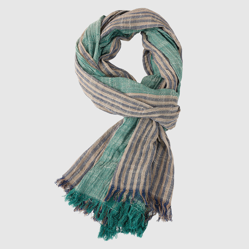 Women's lightweight striped knit scarf with fringe detail, soft woven blend for fall layering