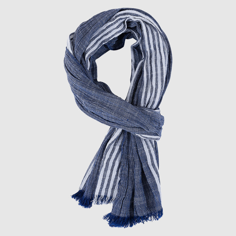 Lightweight striped viscose blend women's scarf with soft fringed hem for effortless layering