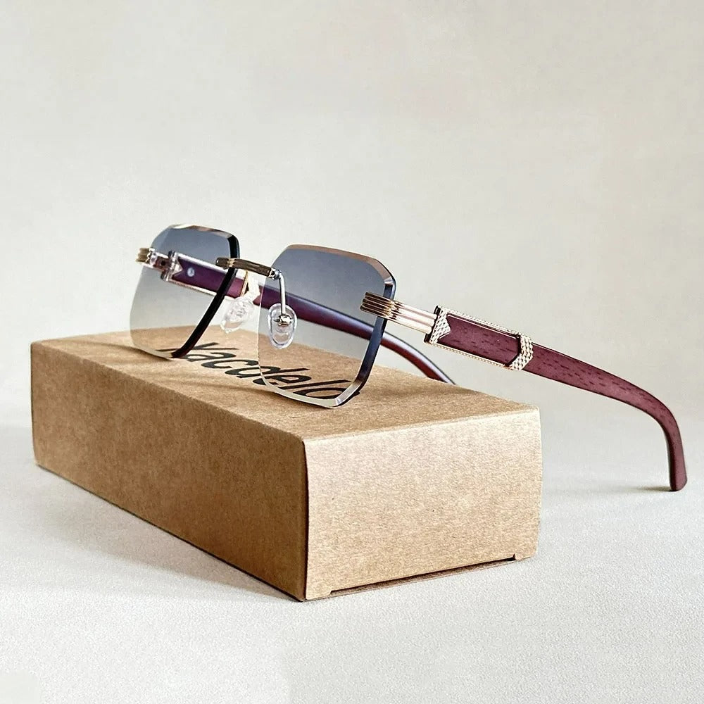 Soleil Luxe rimless geometric sunglasses lightweight sleek metal trim arms fashionable women secure fit