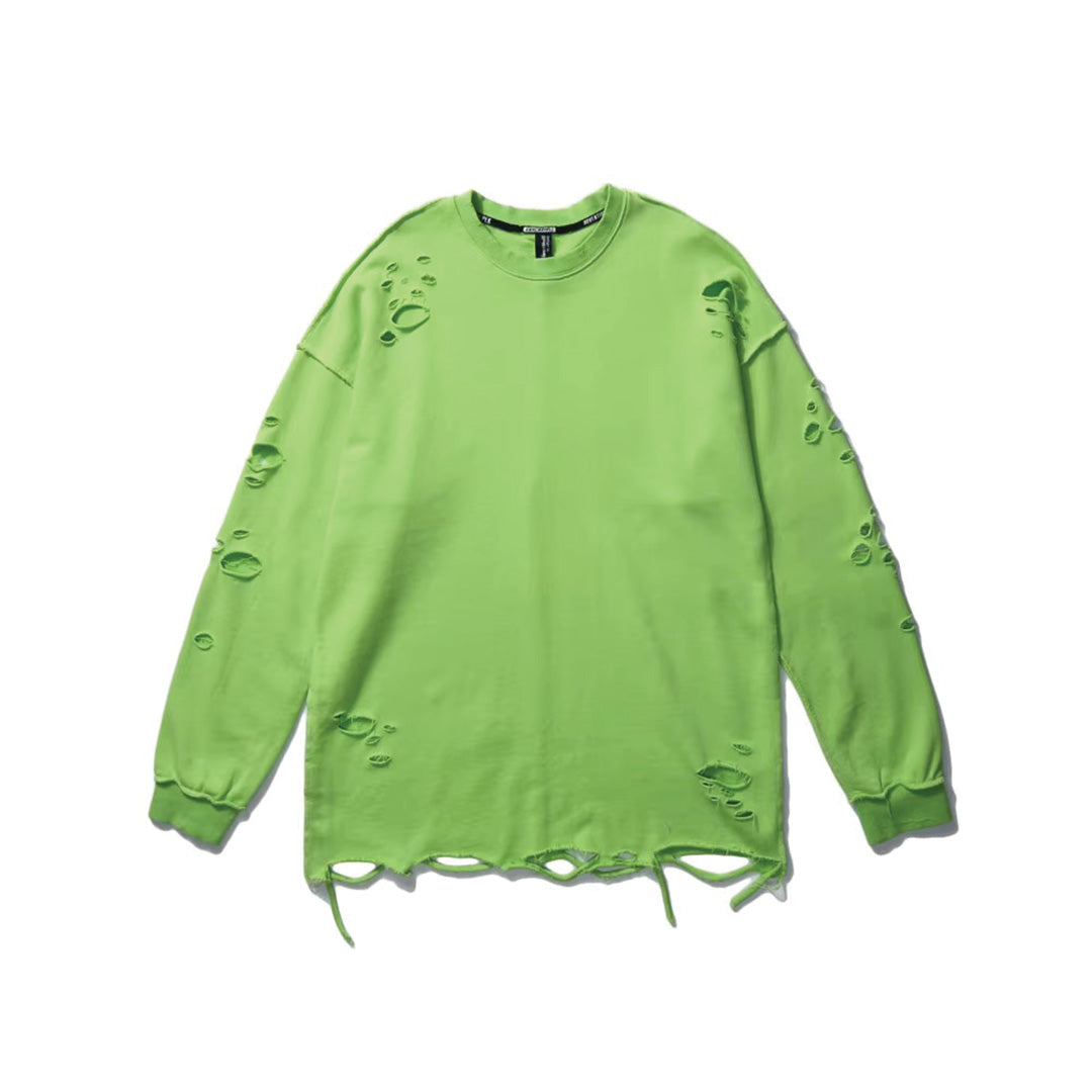 Dune unisex loose fit distressed cotton sweatshirt with subtle ripped accents layering essential