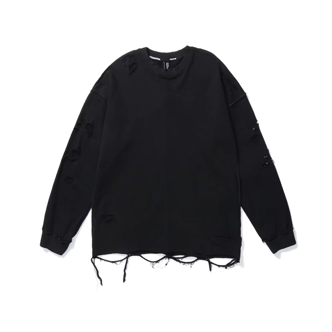 Dune unisex loose-fit distressed cotton sweatshirt with subtle ripped accents layering essential