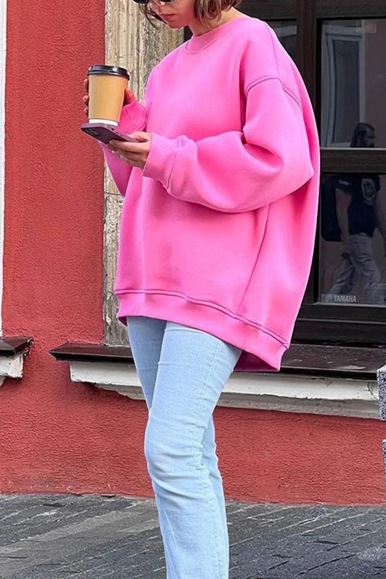 Women's oversized crew neck sweatshirt soft organic cotton bright color relaxed fit