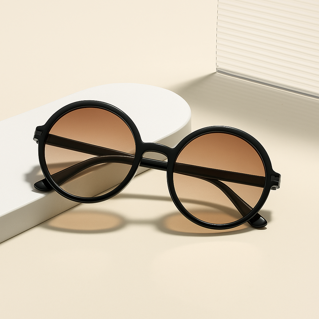 Oversized round tortoiseshell acetate sunglasses with gradient UV lenses retro vintage bold silhouette