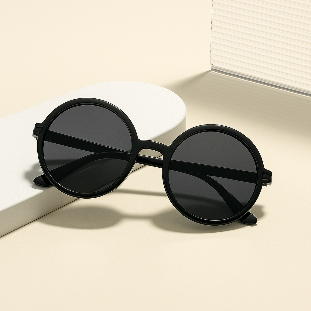 Oversized round tortoiseshell acetate sunglasses with gradient UV lenses retro vintage bold silhouette