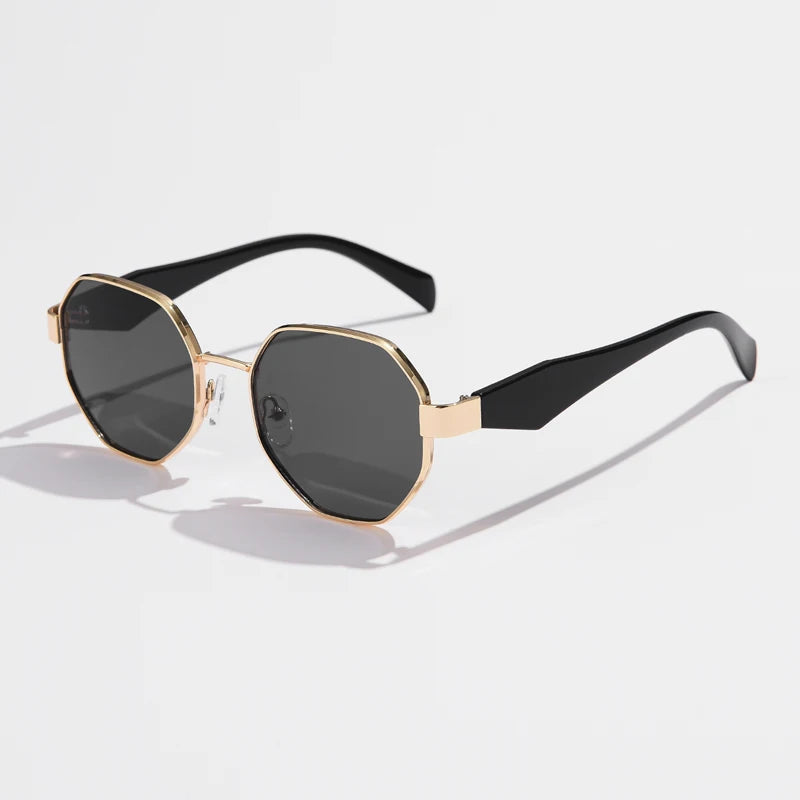 Bold octagonal sunglasses slim metal frame dark tint polygon lenses UV protected unisex fashion eyewear