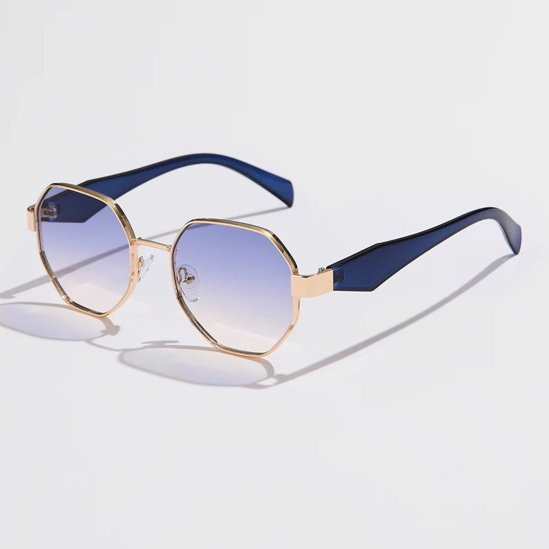 Bold octagonal sunglasses slim metal frame dark tint geometric polygon lenses UV protected unisex fashion