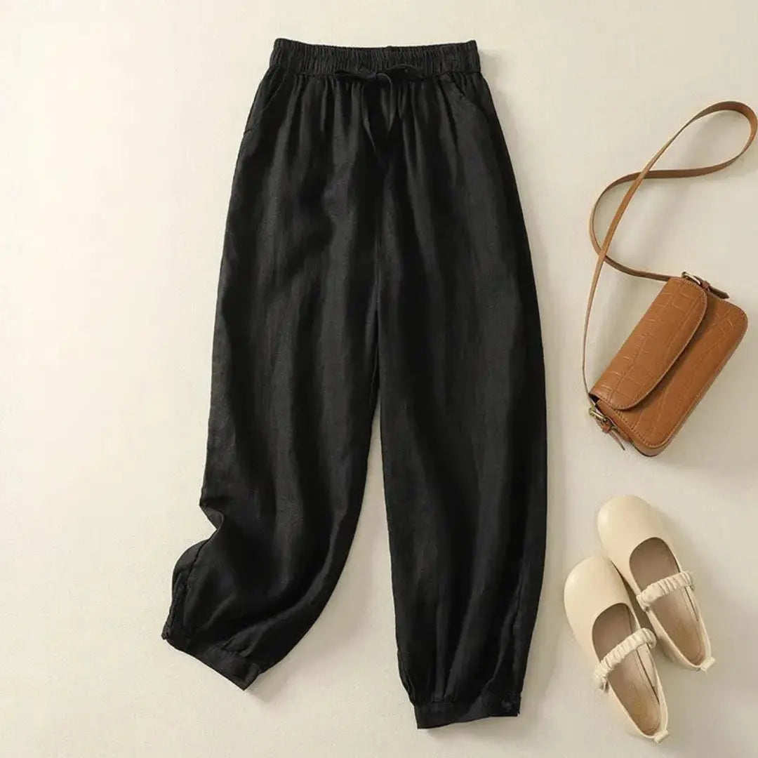Women's linen jogger pants elastic drawstring waist ankle length lightweight breathable casual fit