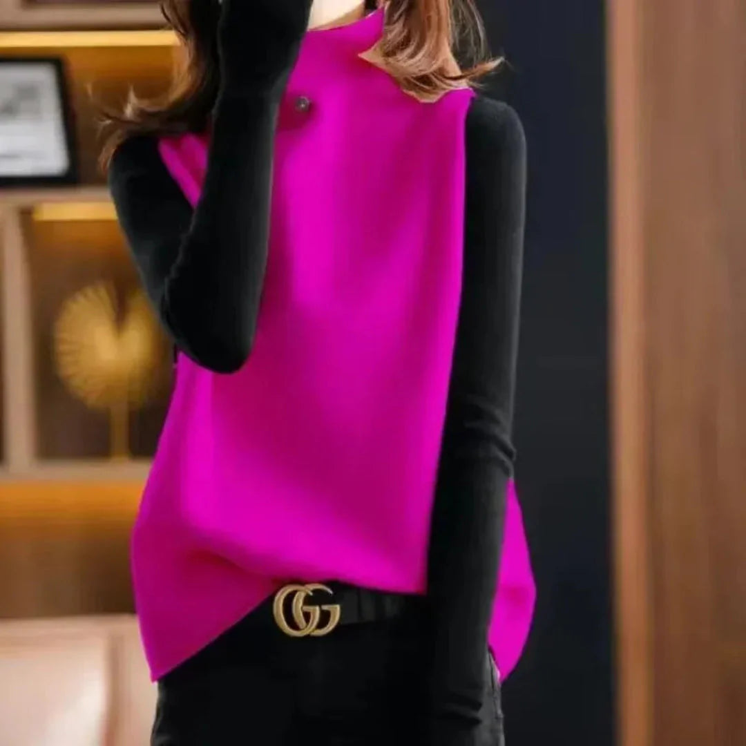 Women's wool turtleneck vest sleeveless layering essential in premium soft natural fabric