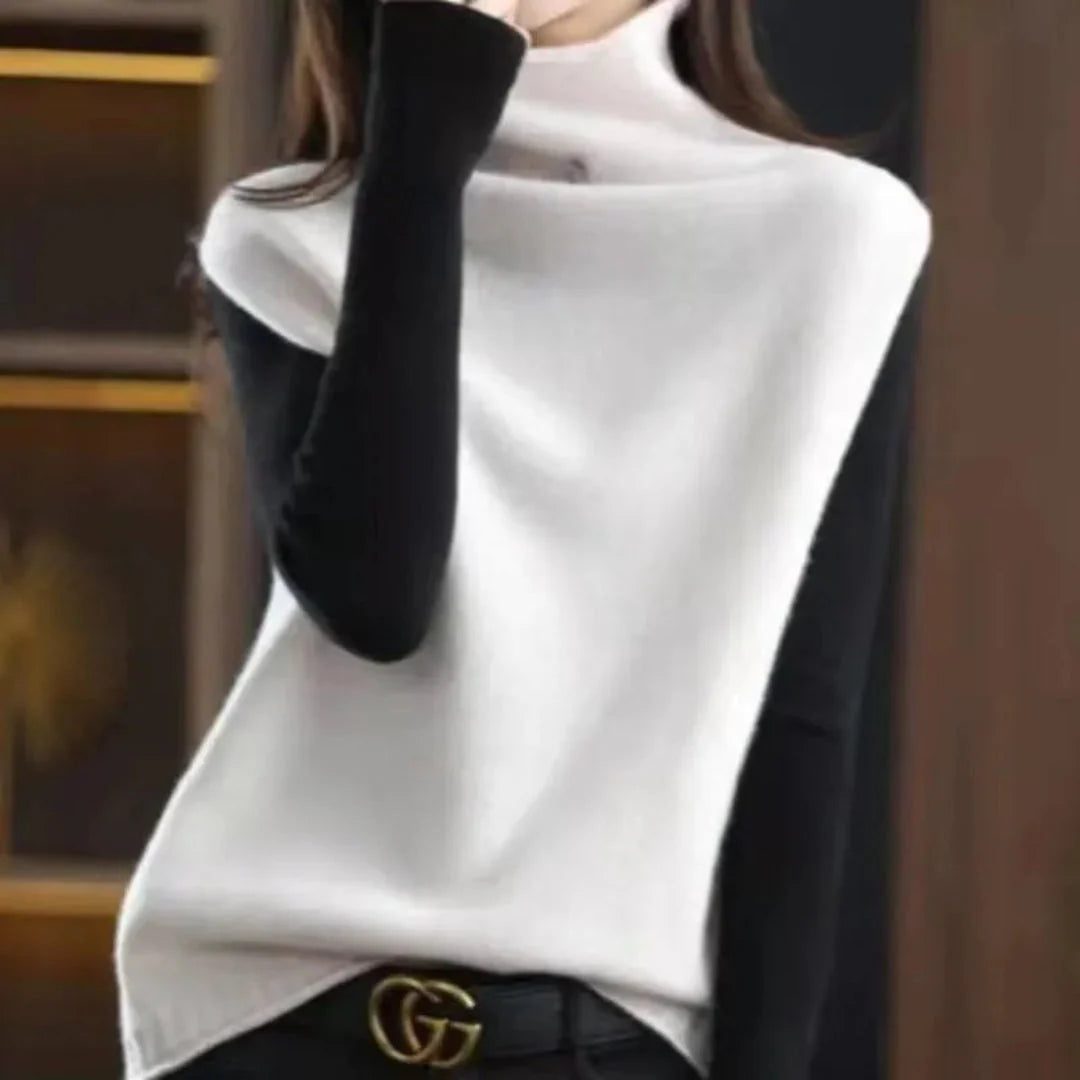Women's ivory wool turtleneck vest sleeveless layering piece with high neck, premium soft warmth