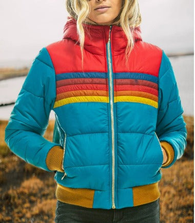 Sorrel waterproof lightweight puffer jacket with color block design and zip pockets for winter
