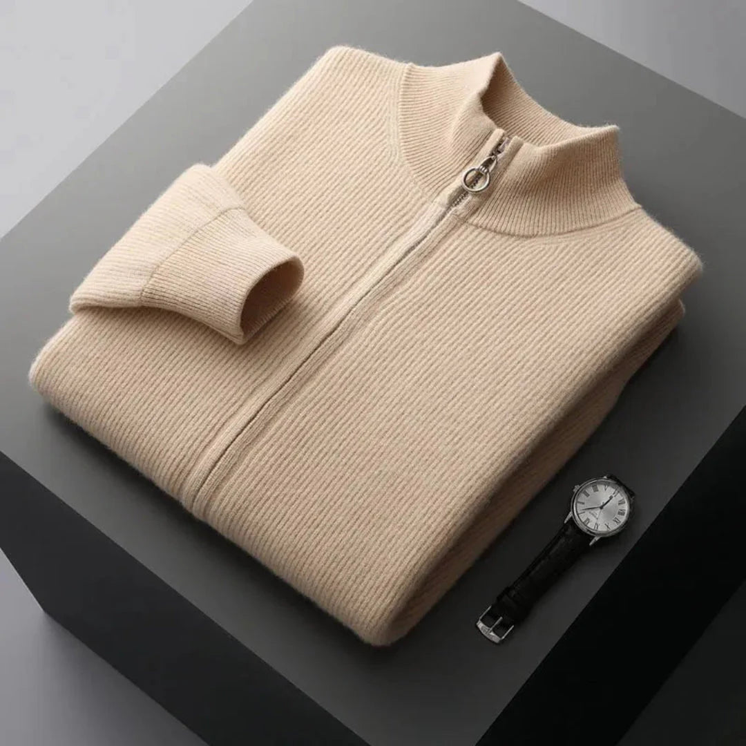Lightweight merino wool full-zip sweater ribbed knit unisex layering piece for men and women