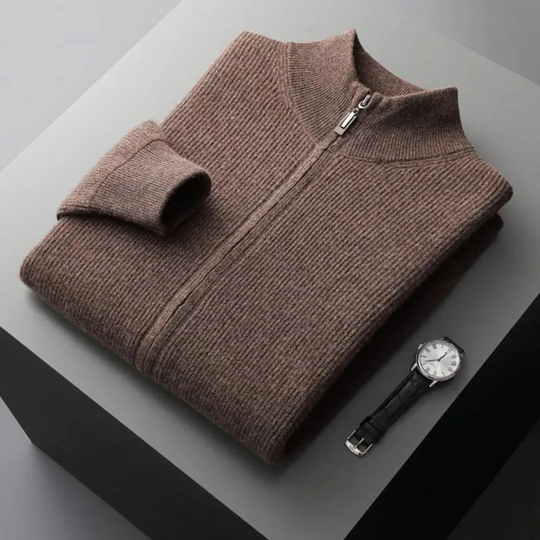Lightweight unisex merino wool full-zip sweater ribbed knit versatile layering piece