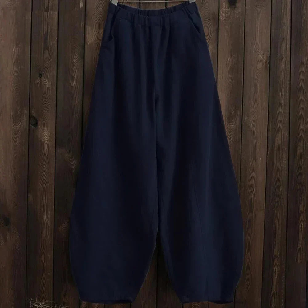 Women's wide leg pants relaxed fit elastic waist full-length breathable casual comfort trousers