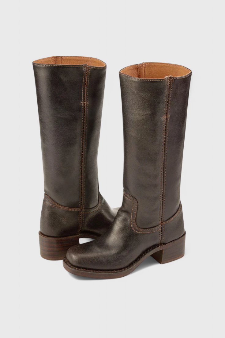 Women's black leather knee-high boots square toe silhouette premium quality stylish daily wear