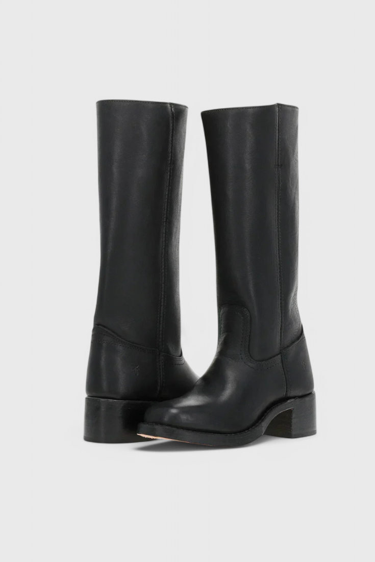 Women's black leather knee-high boots square toe silhouette premium quality stylish daily wear