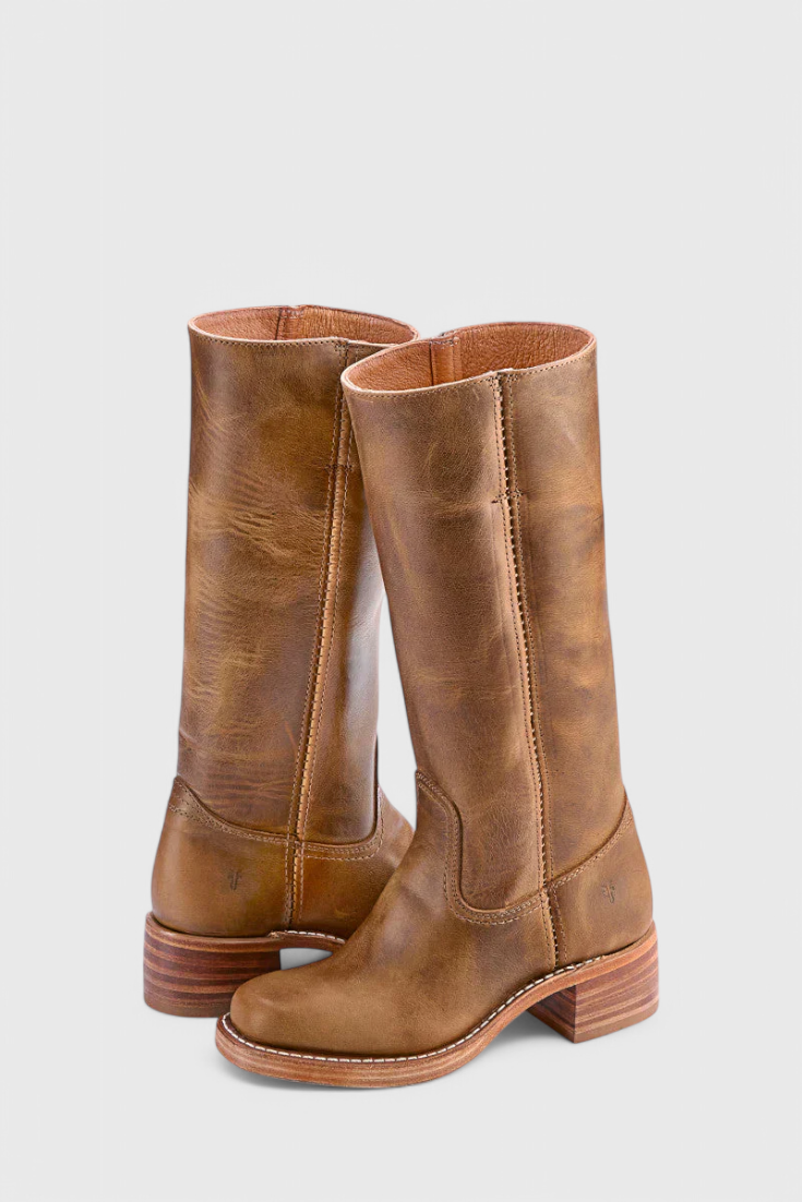 Women's black leather knee-high boots with square toe, sleek silhouette for stylish daily wear