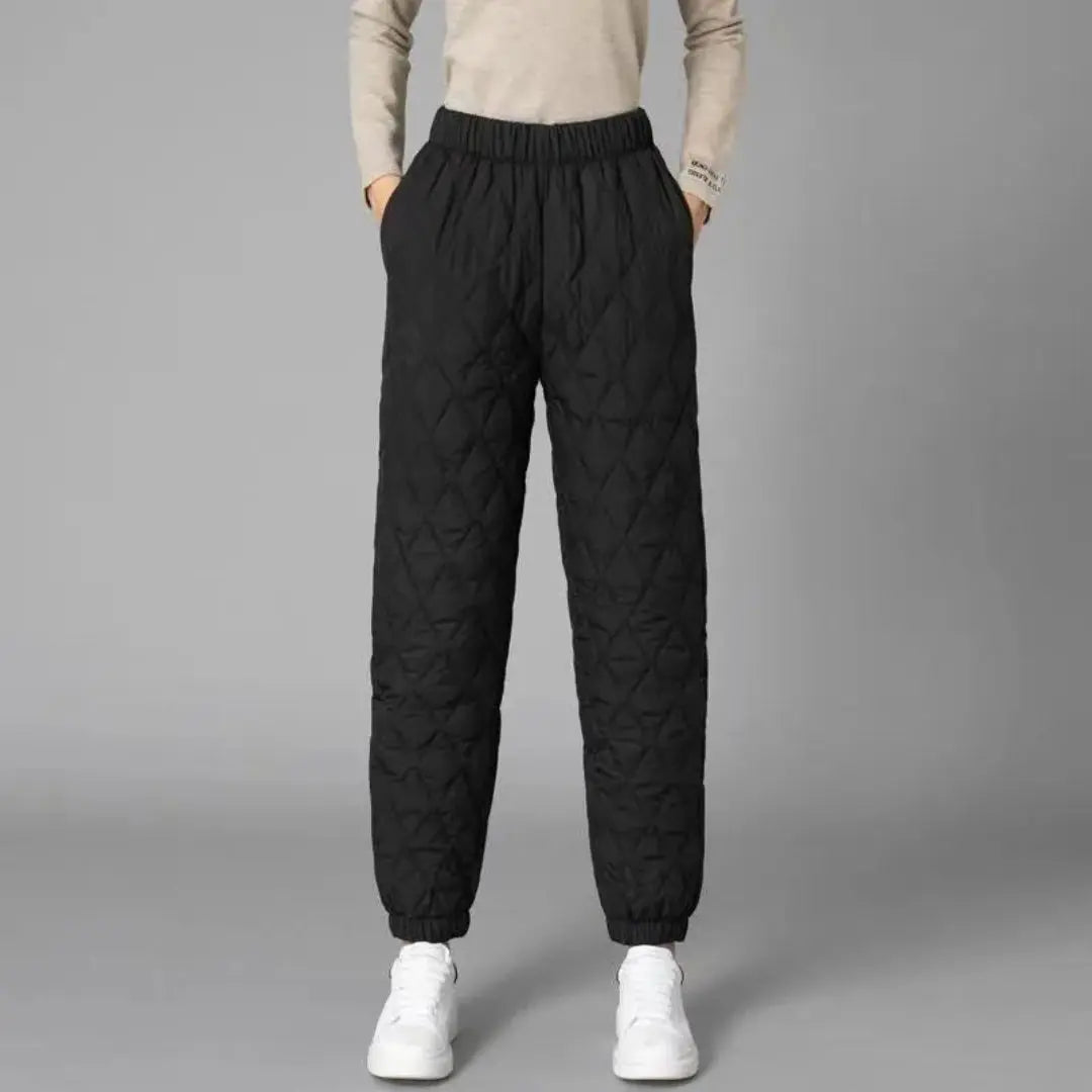 Women's quilted thermal jogger pants lightweight diamond-quilted exterior cozy insulated fit
