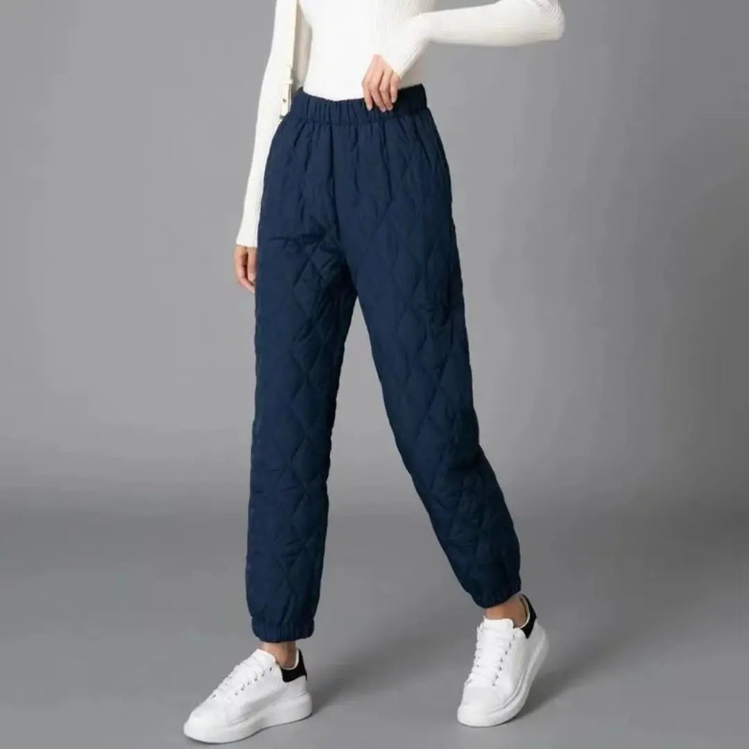 Women's quilted thermal jogger pants lightweight diamond-quilted exterior cozy winter warmth