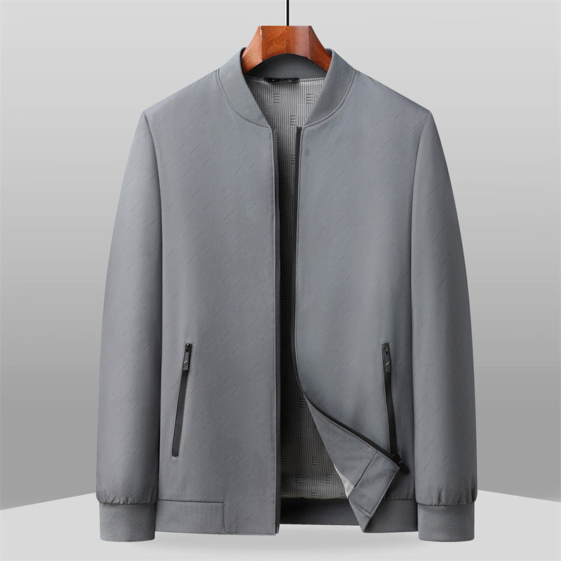 Steel gray matte bomber jacket sharp structured silhouette with luxe poly-blend finish for urban men