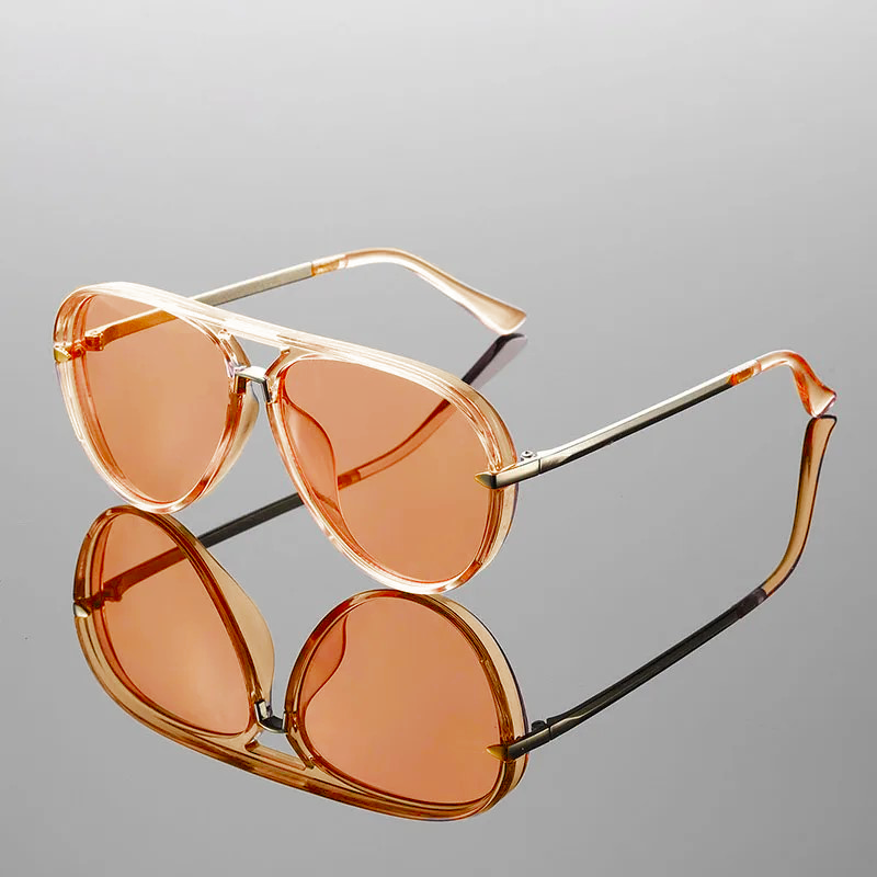 Stella Luxe aviator sunglasses glossy black acetate gold temples UV400 everyday style