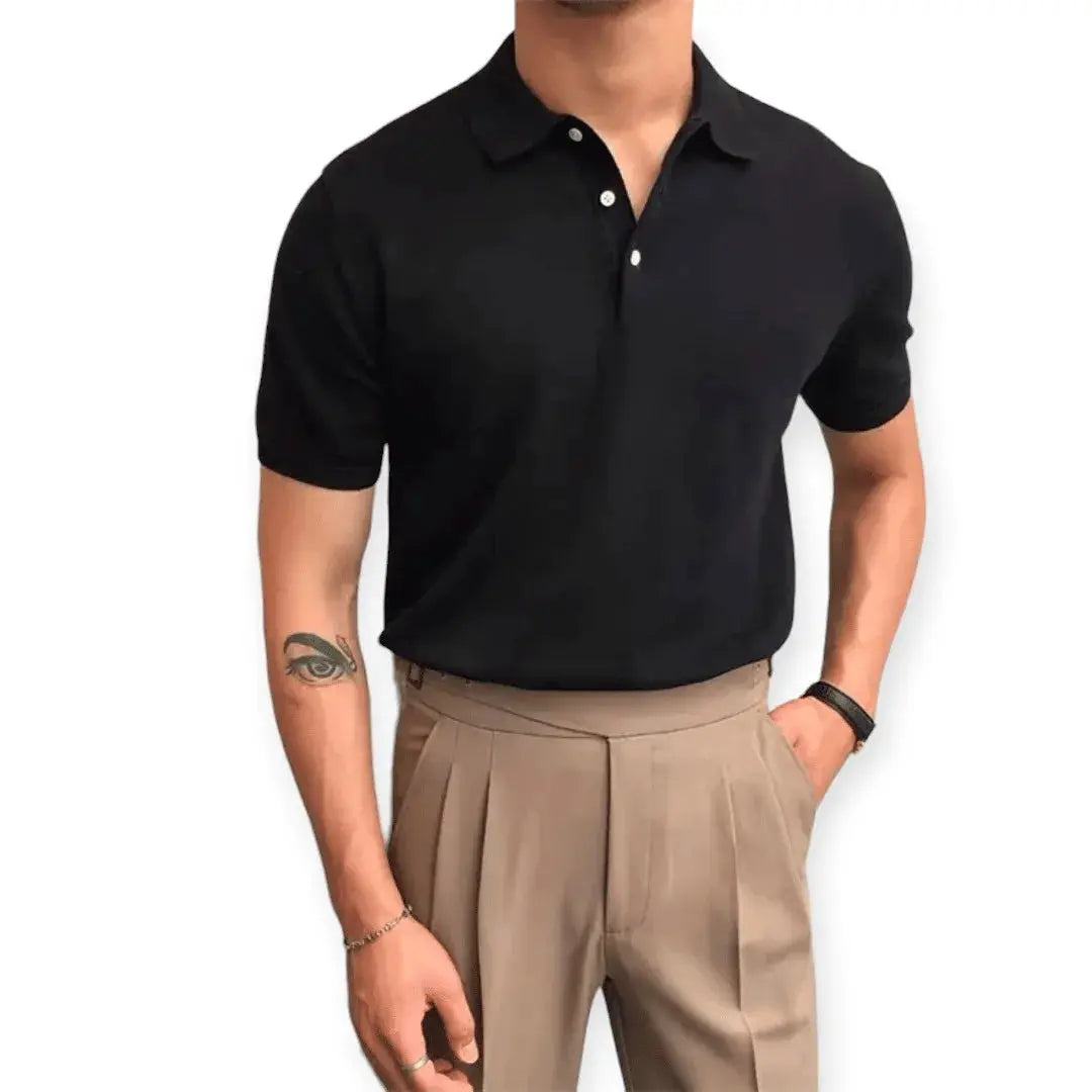 Men's relaxed fit cotton blend casual polo shirt in classic silhouette with traditional collar