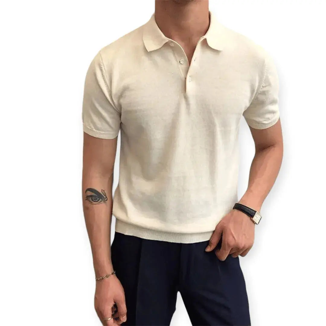 Men's relaxed fit cotton blend casual polo shirt in classic silhouette with traditional collar
