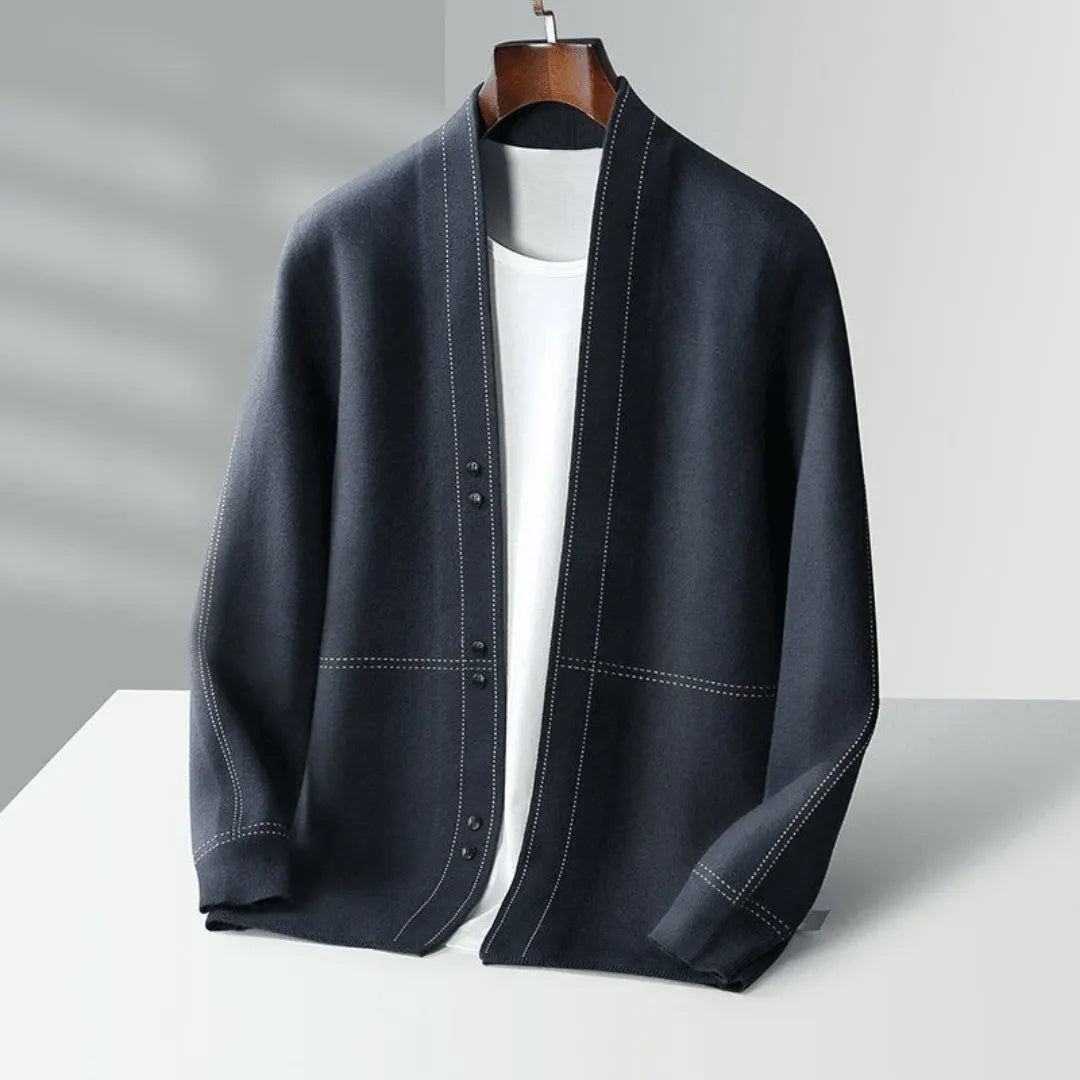 Men's minimalist open-front knit cardigan loose fit versatile layering essential clean lines