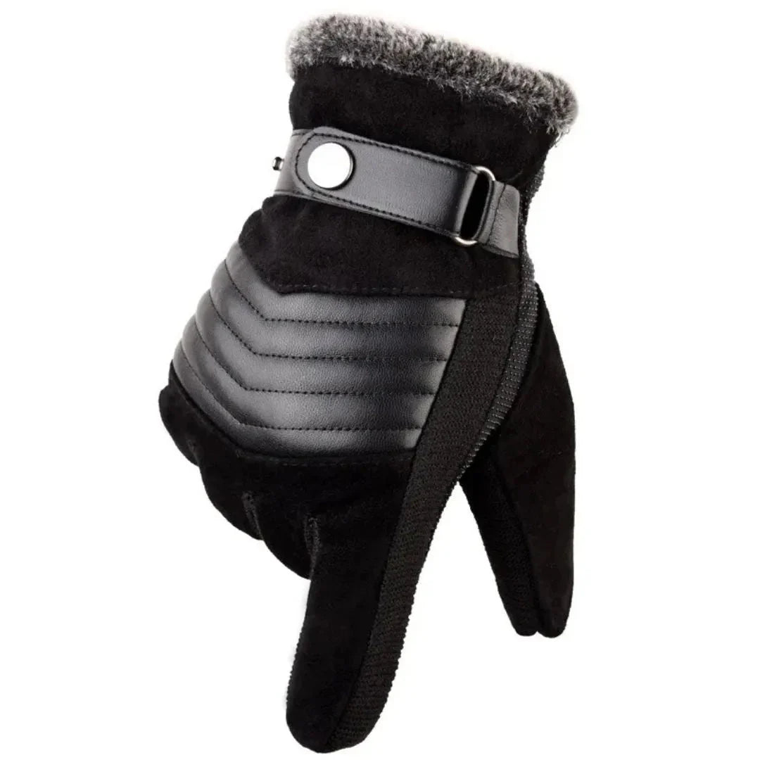 Steven unisex winter gloves brown suede faux fur lining touchscreen compatible leather strap