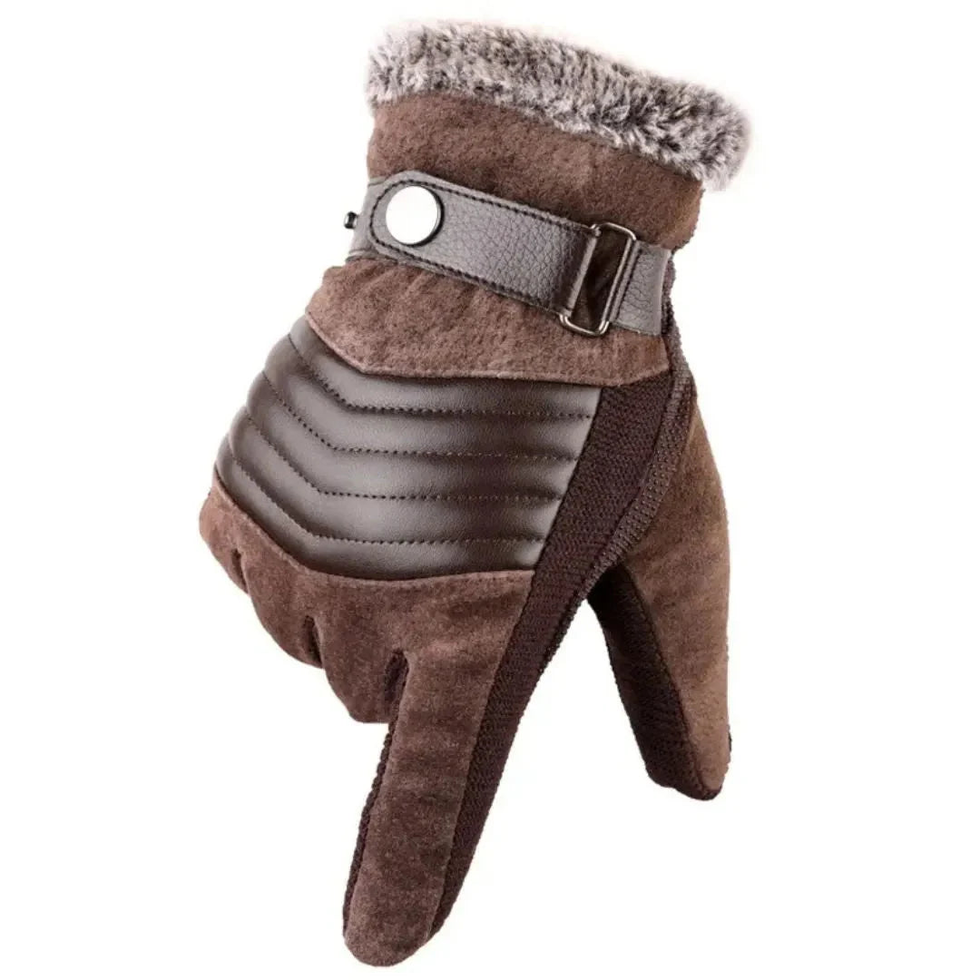 Steven unisex winter gloves brown suede faux fur lining touchscreen-compatible leather strap closure