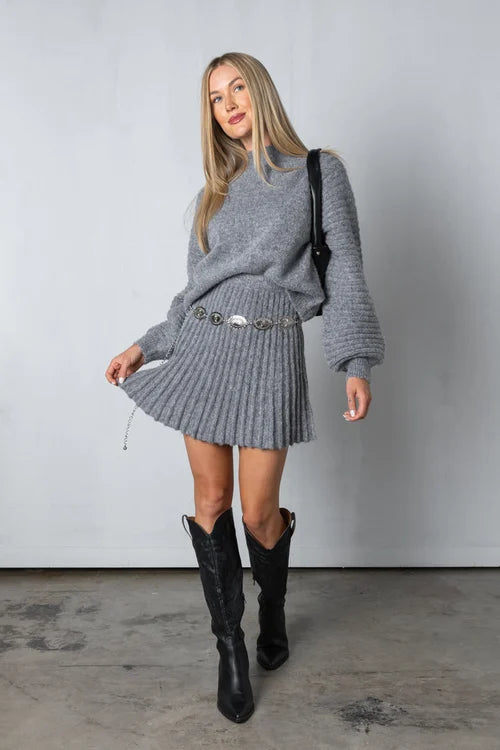 Women's oversized cotton knit sweater set in neutral tones, soft breathable all-season casual chic style