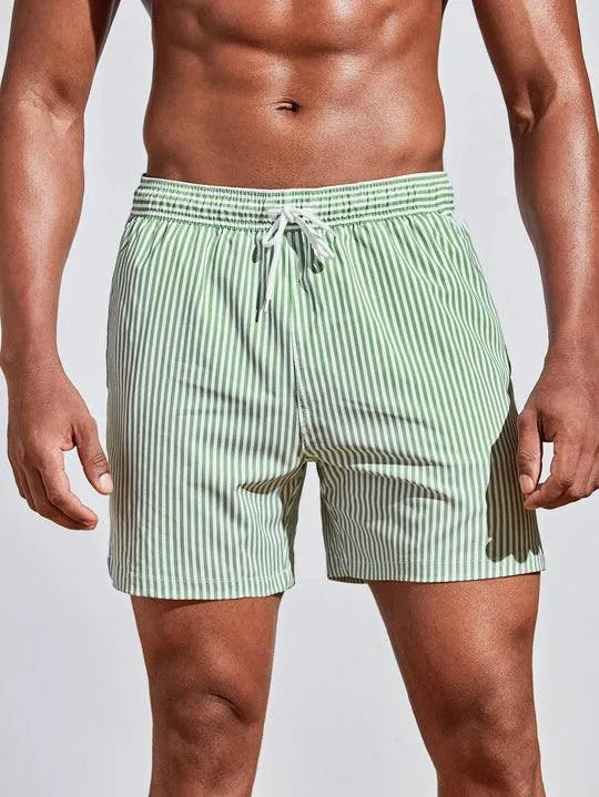 Men's striped swim shorts quick-dry fabric relaxed fit versatile beach-to-pool summer style