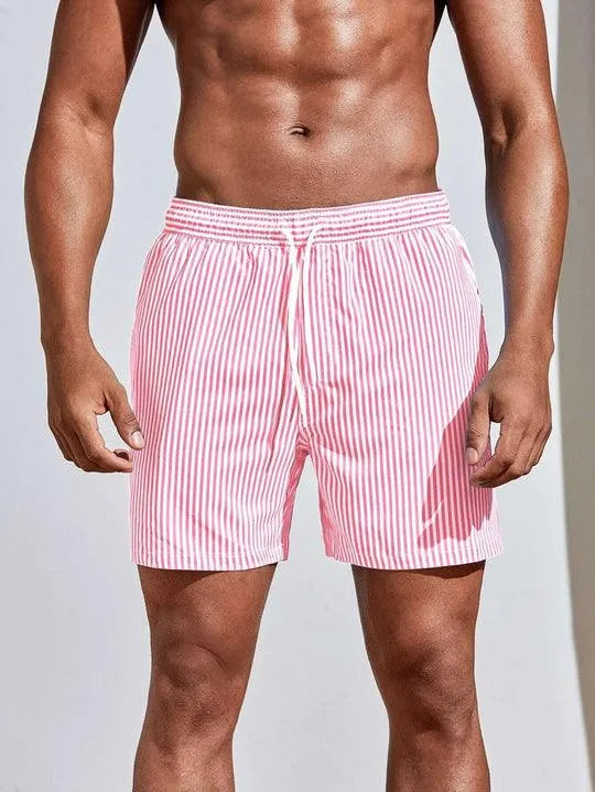 Men's striped swim shorts quick-dry fabric summer beach style bold stripe pattern