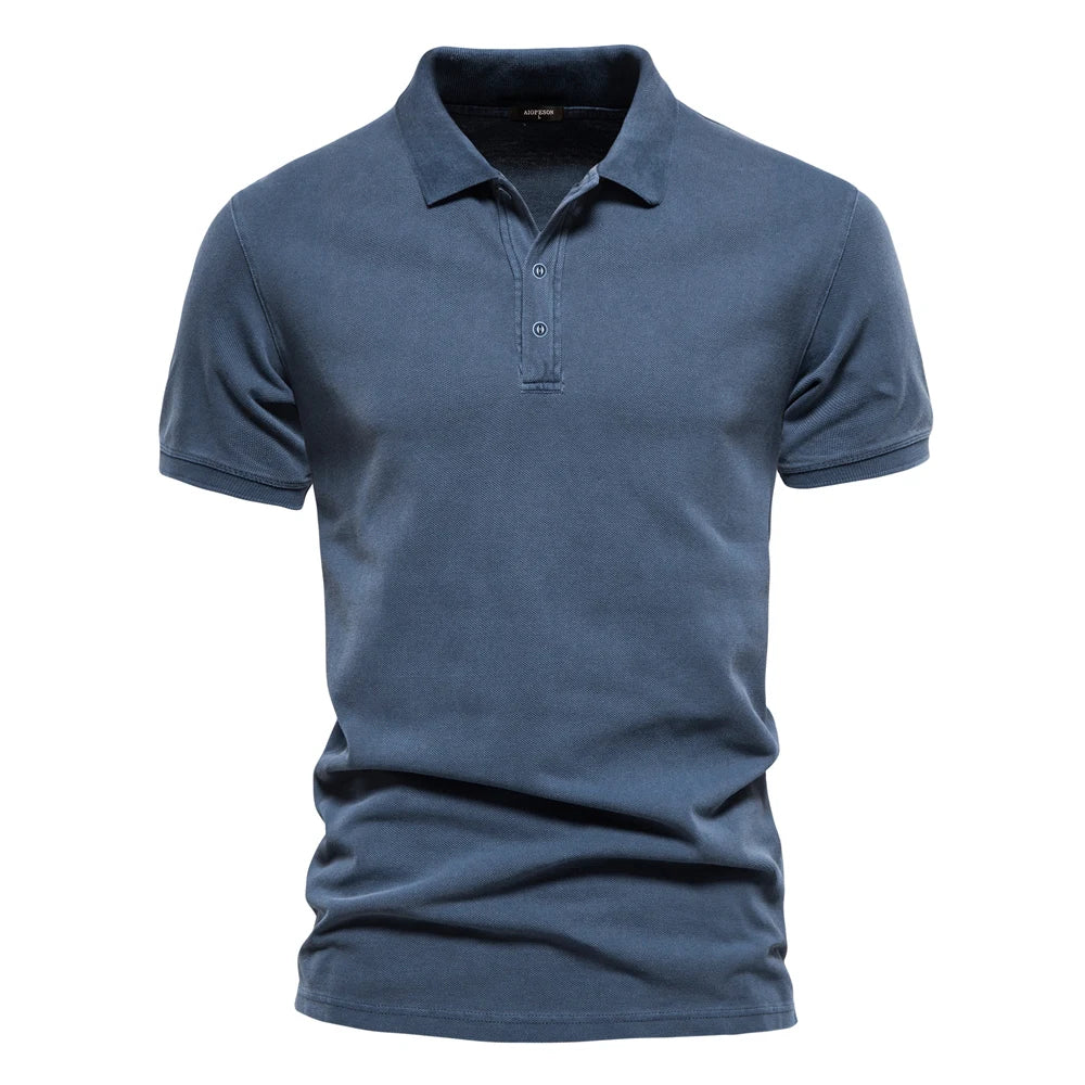 Men's long sleeve cotton polo shirt classic fit breathable essential wardrobe staple