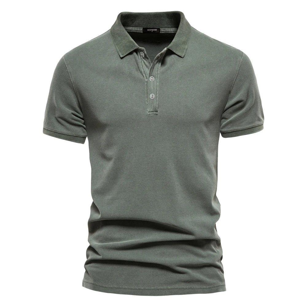 Men's long sleeve cotton polo shirt classic fit breathable essential wardrobe staple