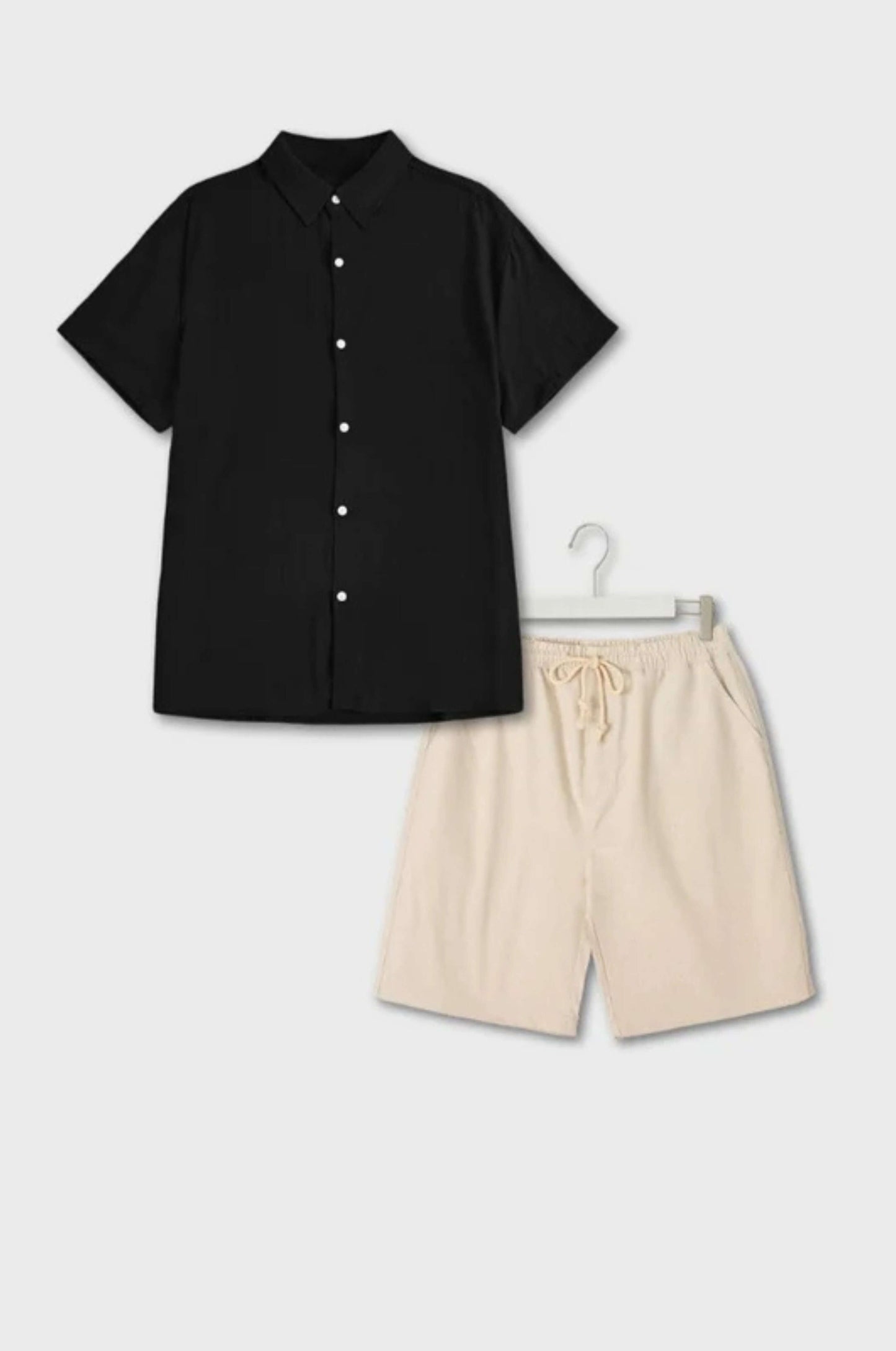 Unisex linen cotton beach set, relaxed casual silhouette, breathable lightweight summer two-piece