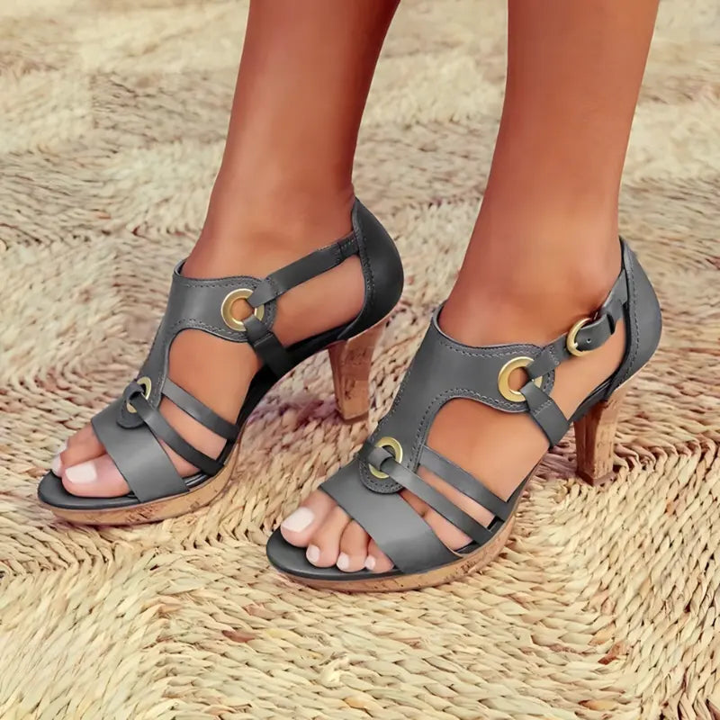 Women's strappy high heel sandals metallic accents cone heel slingback elegant evening style