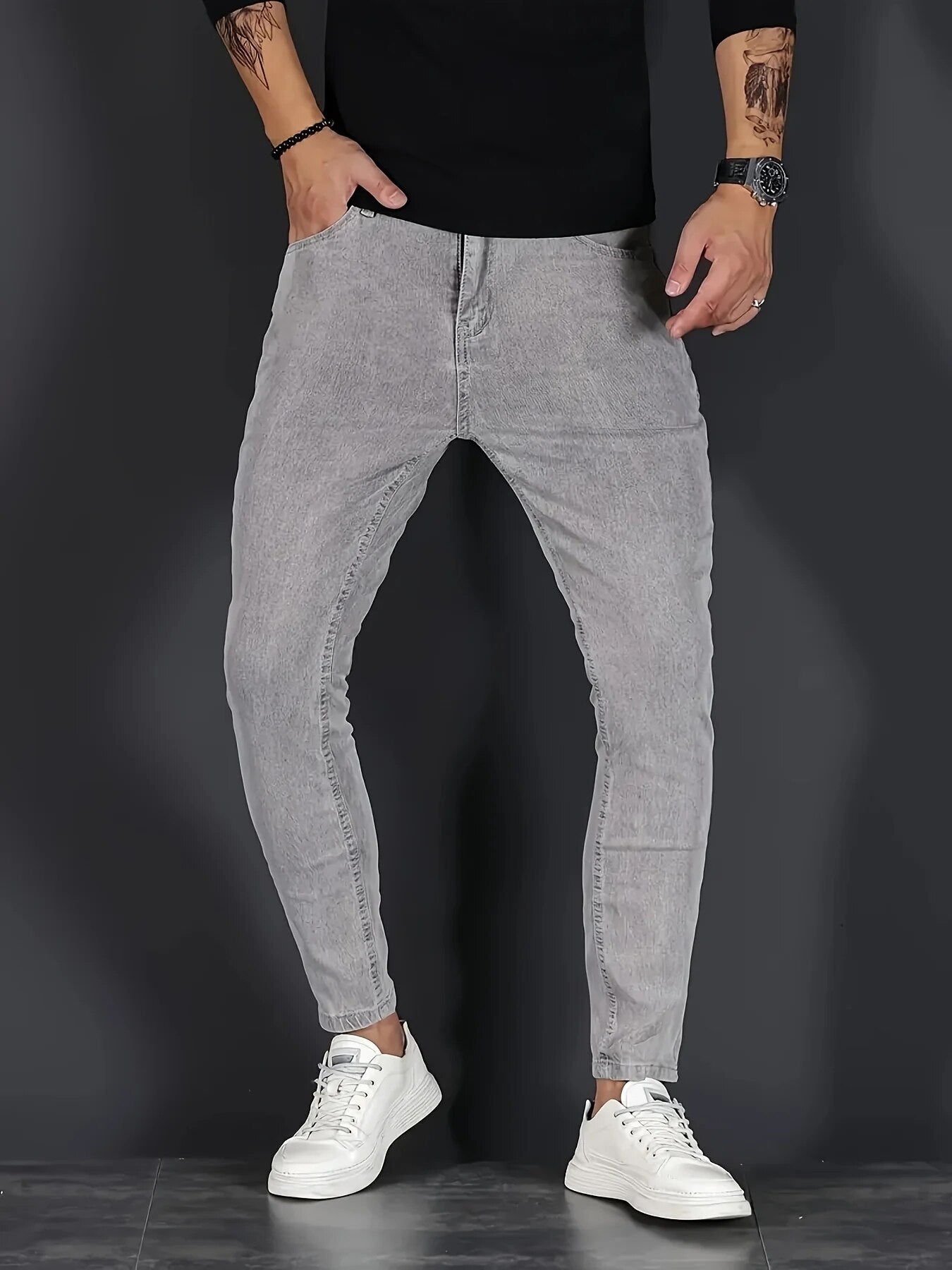Men's stretch slim-fit jeans in classic blue with tear-resistant fabric and all-day flexible comfort