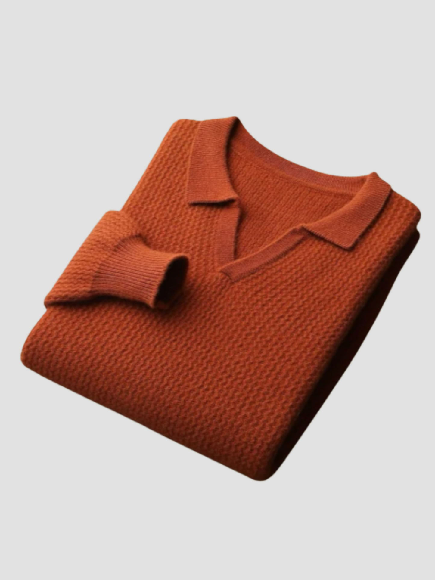 Women's beige knitted polo collar sweater with soft ribbed fabric and timeless elegant silhouette