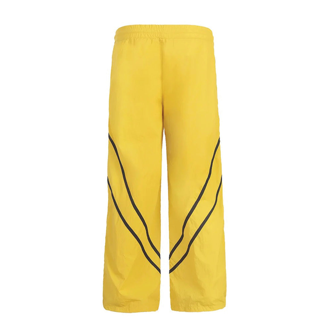 Nylon striped loose jogger pants with elastic waistband, wide-leg silhouette for casual everyday wear