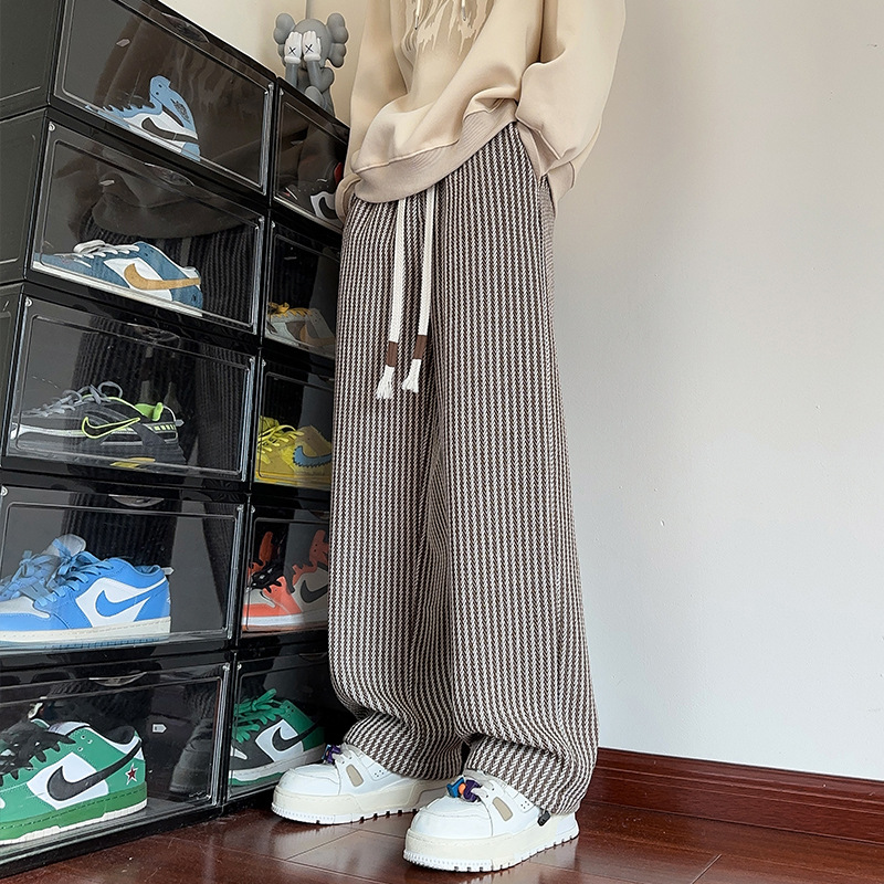 Black herringbone knit ultra-wide leg pants oversized fit with elastic drawstring waist streetwear